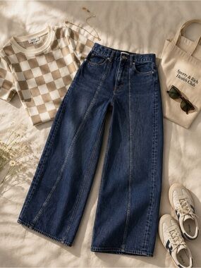 Madewell Superwide Leg Jeans Size 26 Dark Wash High Rise Wide Leg Denim